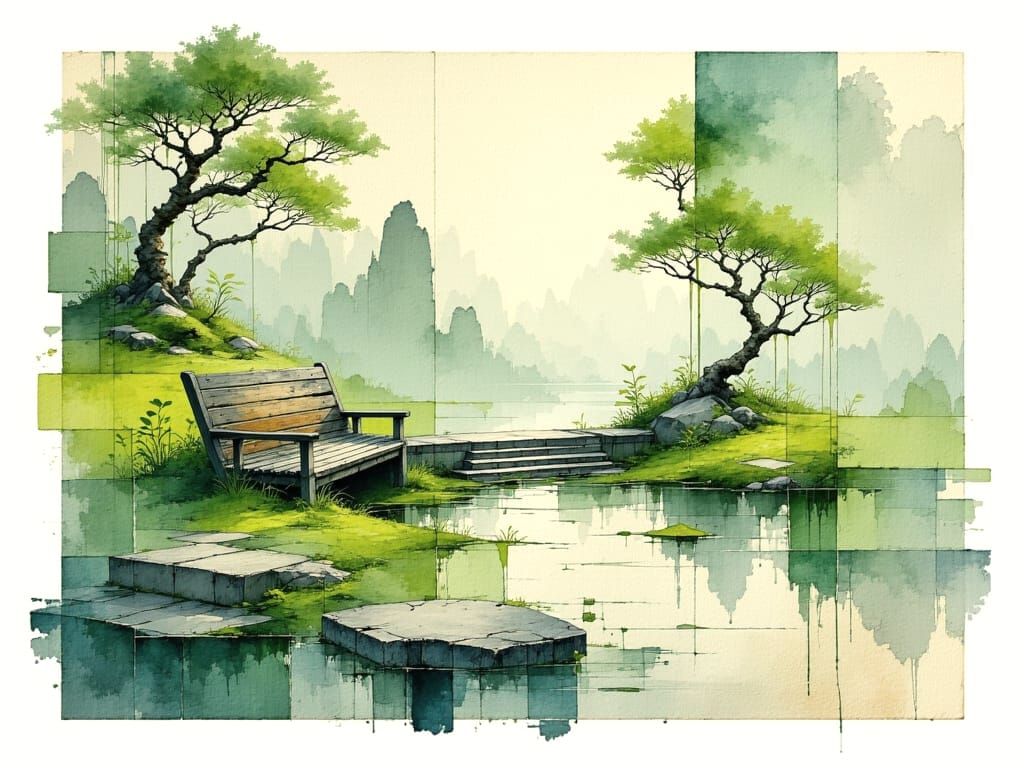 Serene Chinese Garden Scene in Romanticism Style