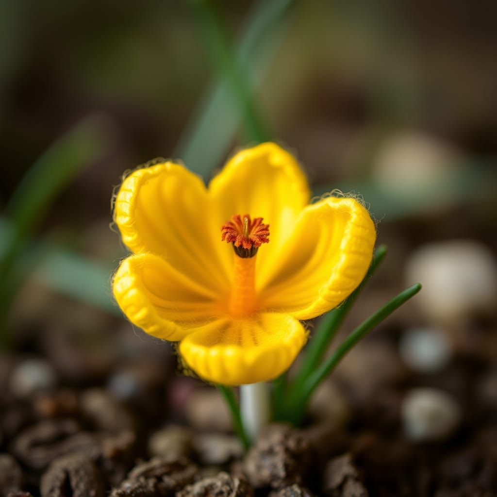 Delicate Woolen Crocus Blooms in Whimsical Wonderland