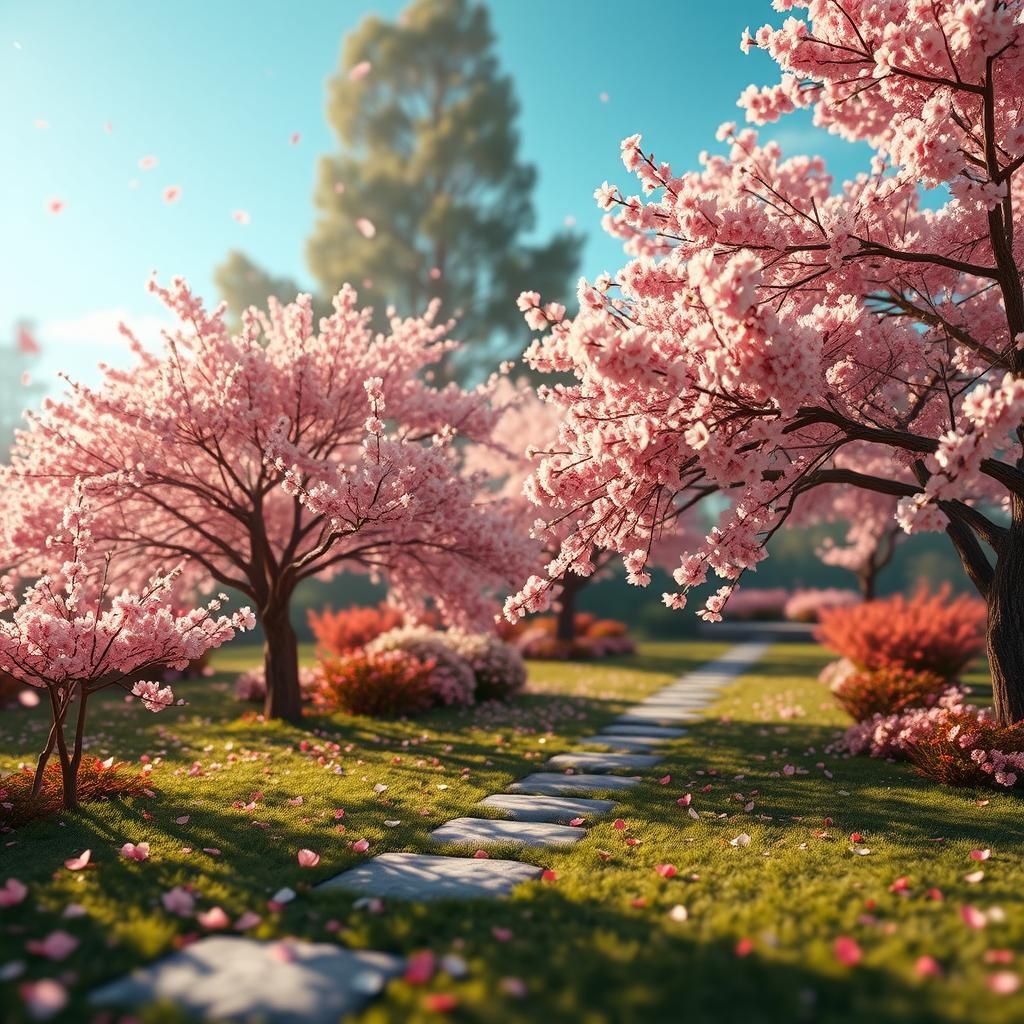 Hyperdetailed Cherry Blossom Garden in Photorealistic Style