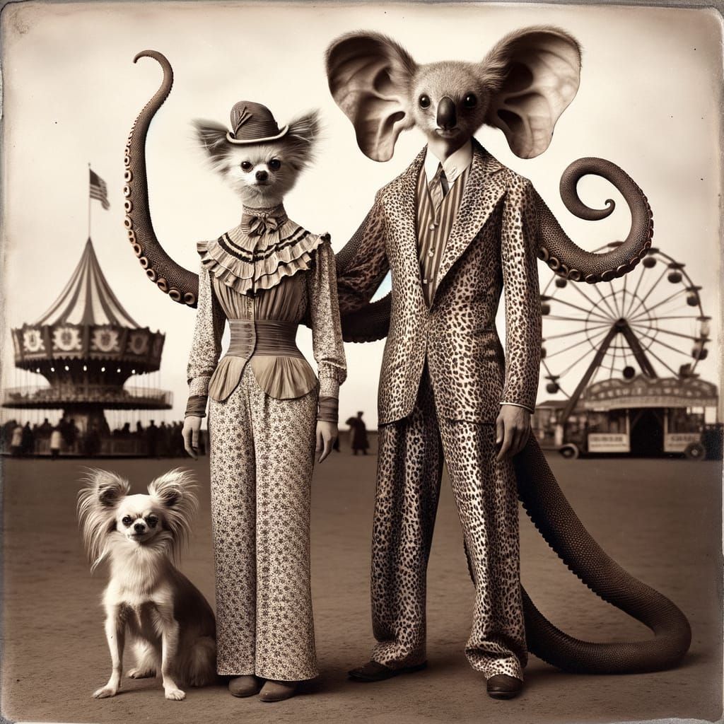 Bizarre Carnival Scene in Early 20th-Century Style