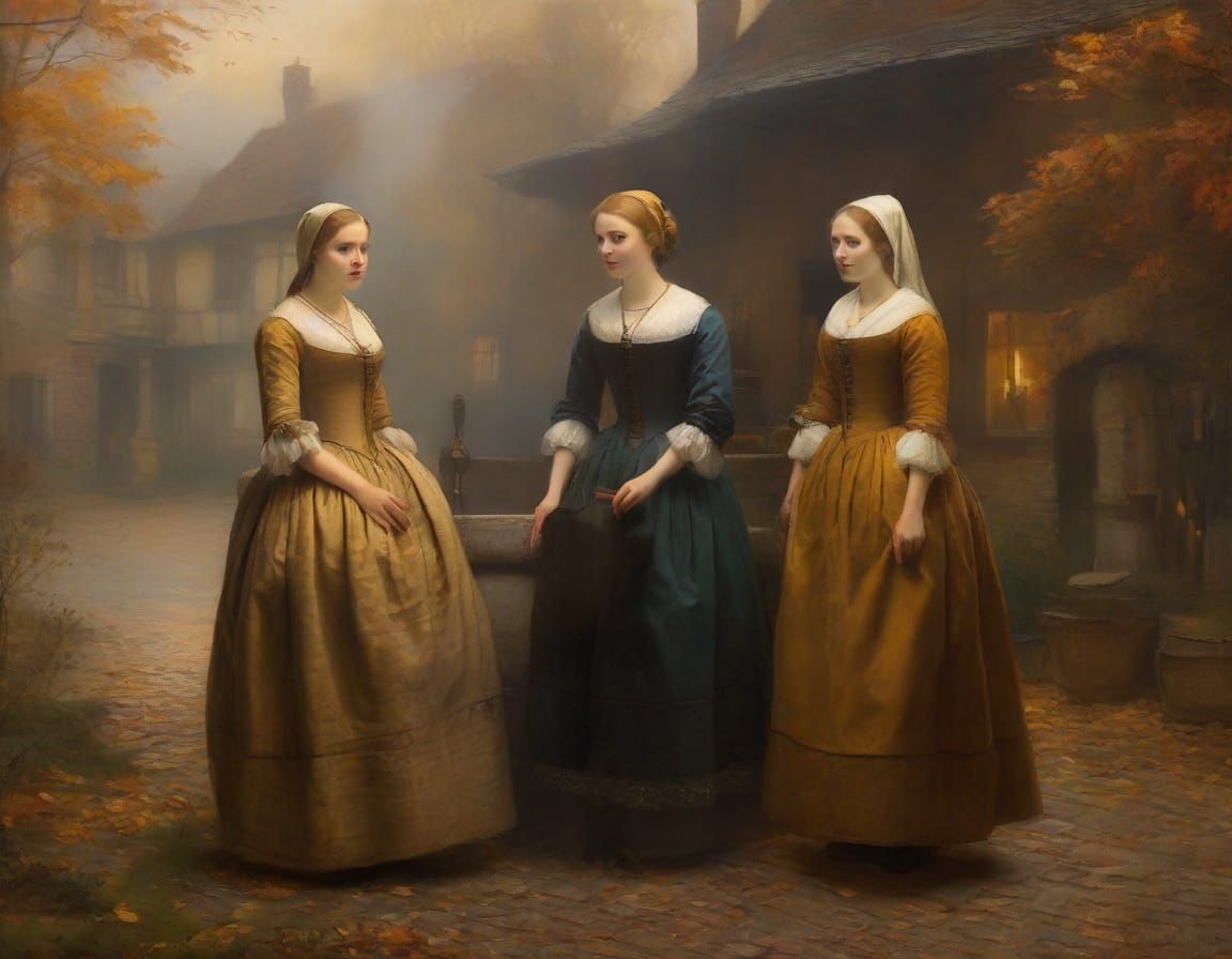 Girls Meet in Golden Autumn Light, a Dutch Masterpiece