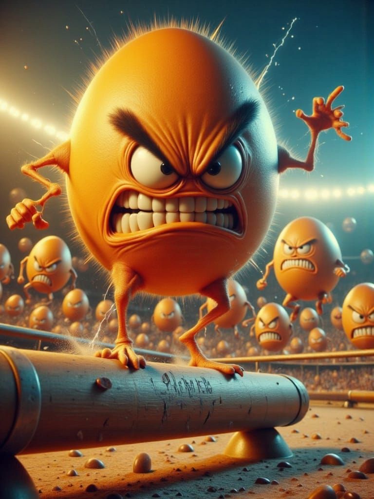 Furious Egg Competes on Balance Beam at Olympics