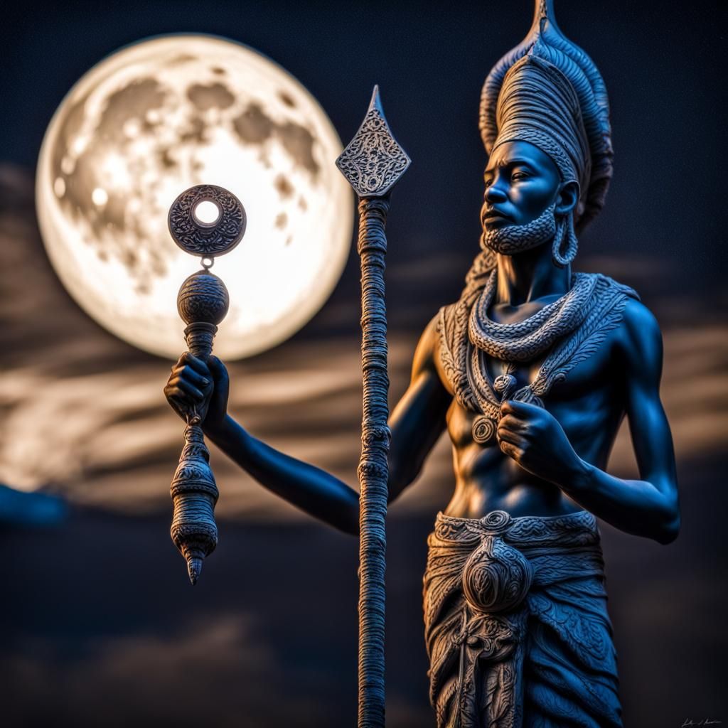 Obatala with Moon in Hyperrealistic Digital Art