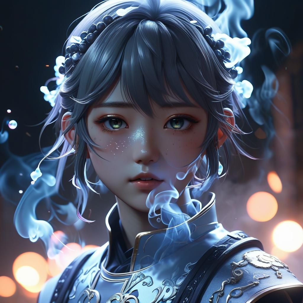 Ethereal Being of Smoke and Light: 3D Anime Art