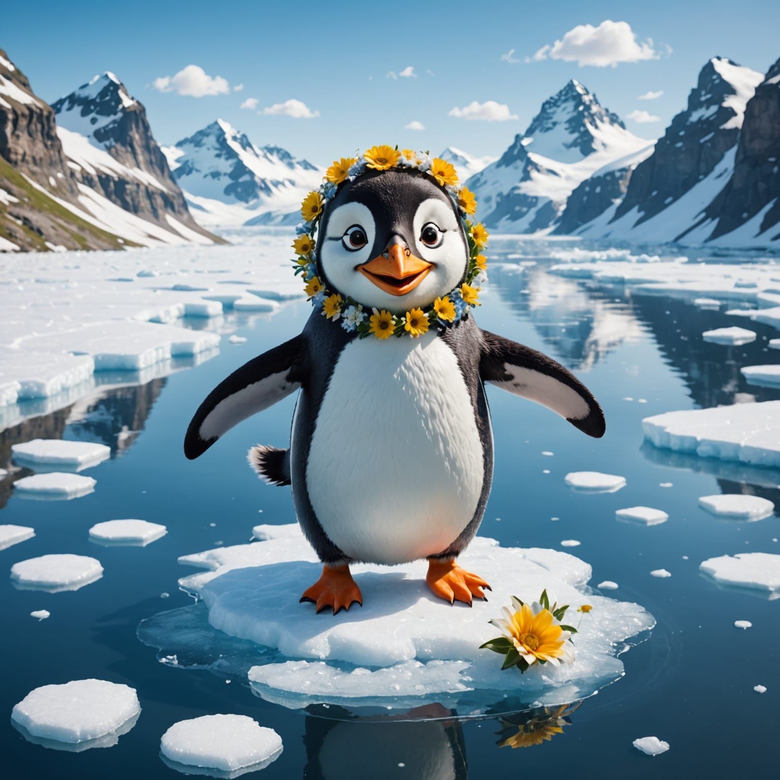 Surreal Penguin Landscape in Whimsical Style