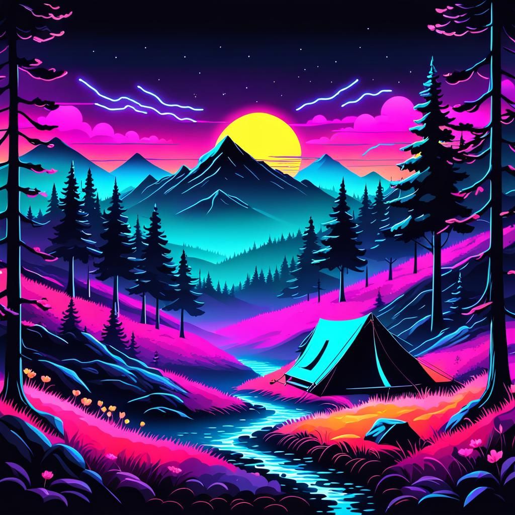 Synthwave Landscape with Neon Noir Bloom Effect