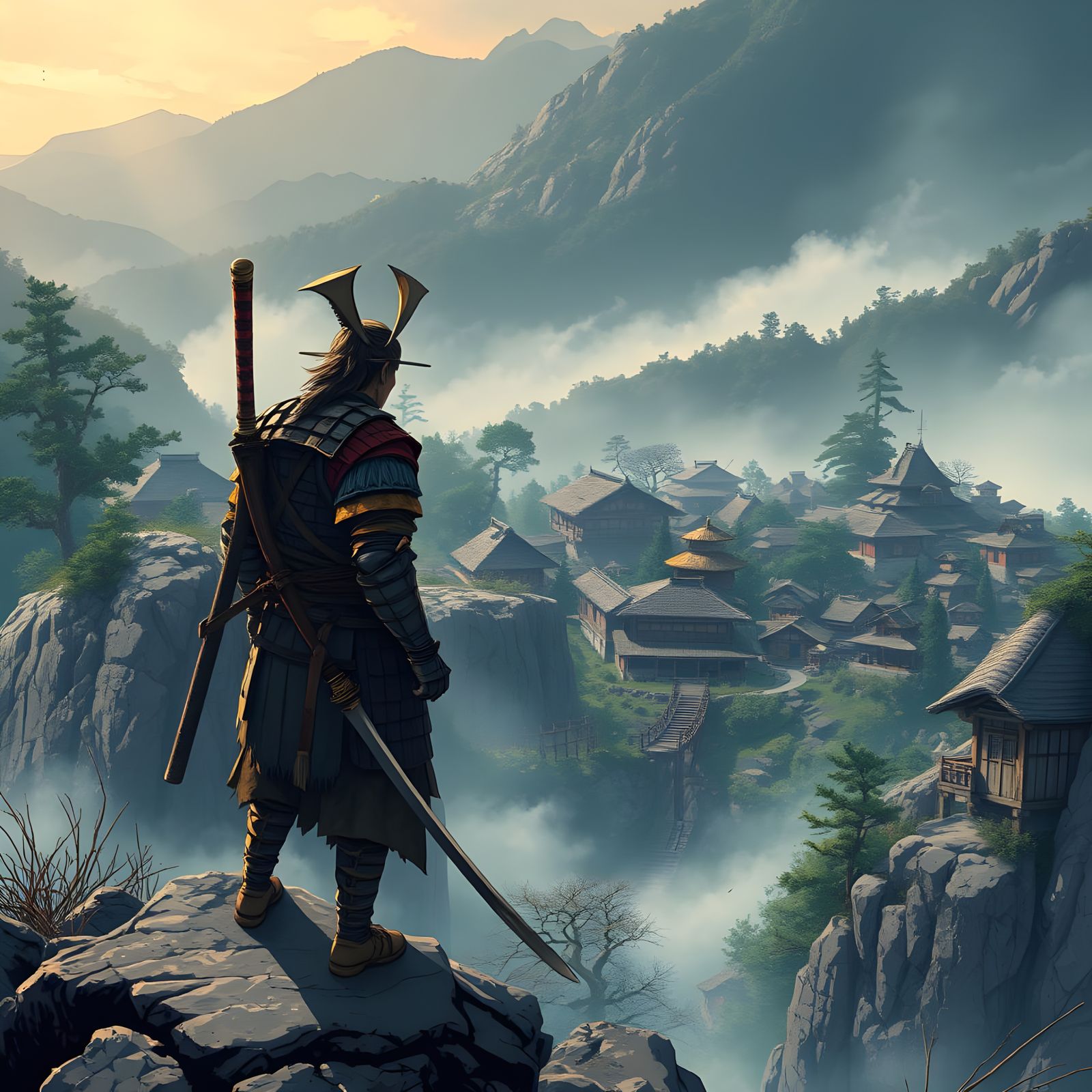 Worn Samurai Contemplates Ancient Village in Haunting Manga-...