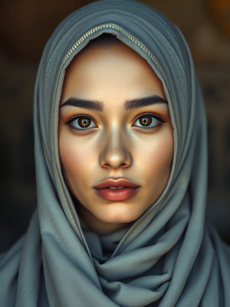 Serene Young Woman in Light Gray Hijab