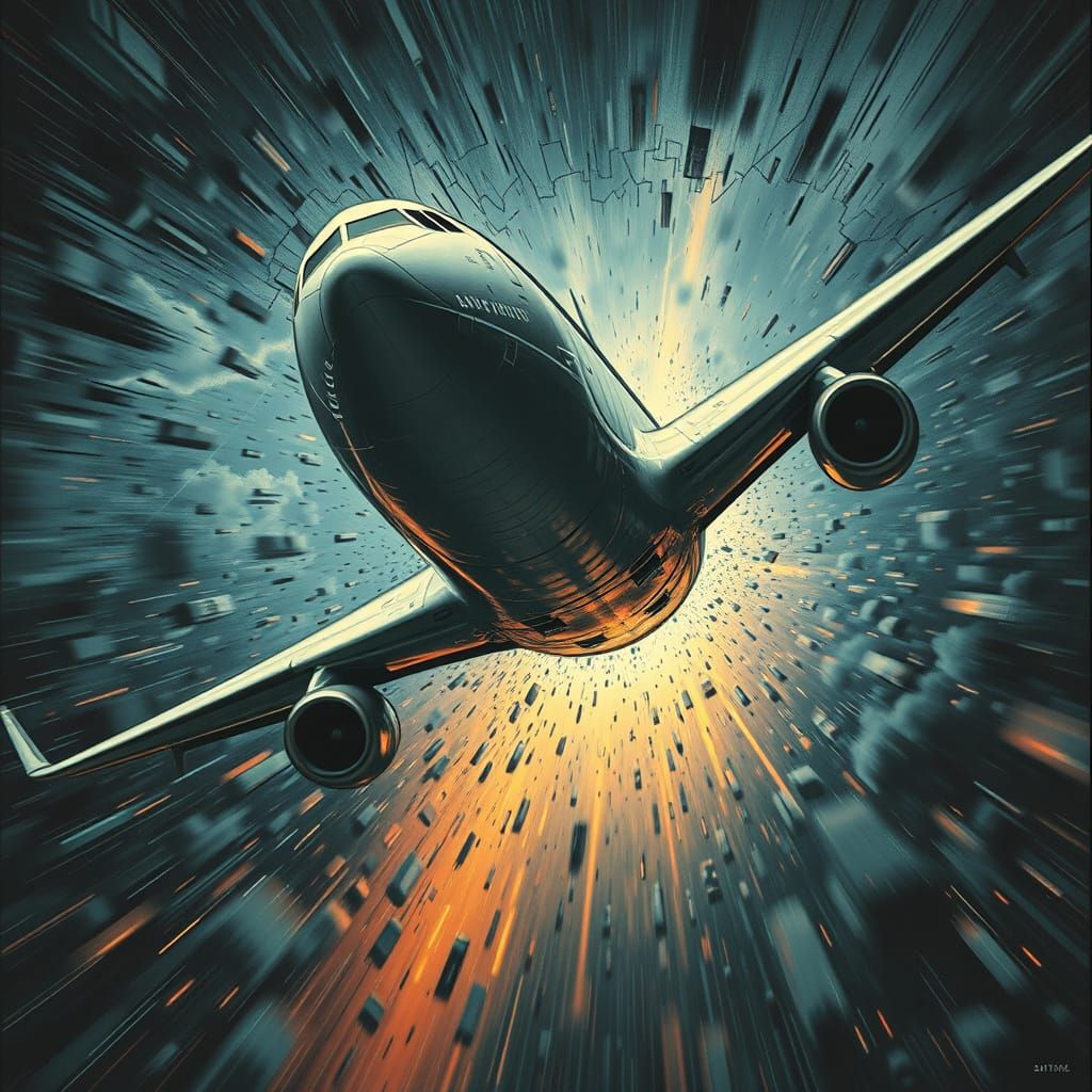 Commercial Airliner in Freefall: Abstract Expressionist Biom...