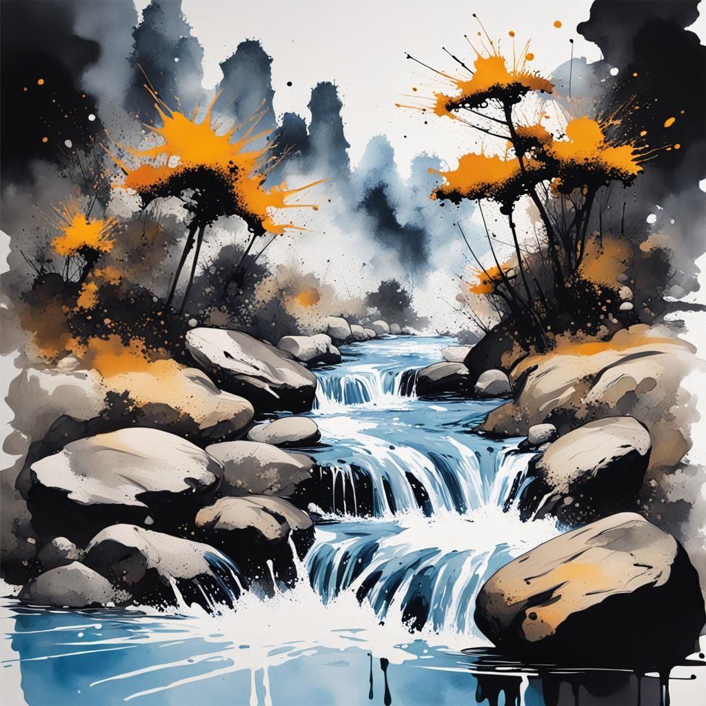 Ink Splash Art: River Cascade