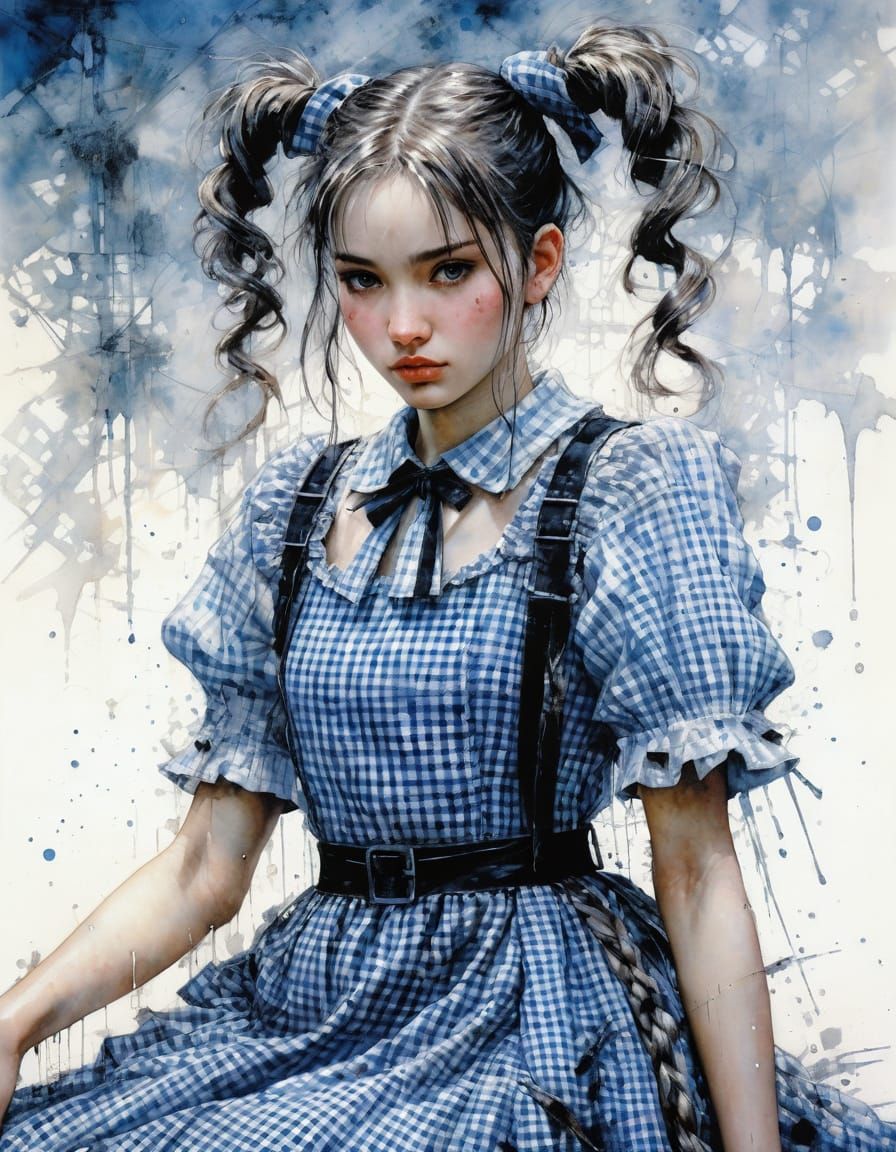 Girl in Gingham Dress: Abstract Fine Art