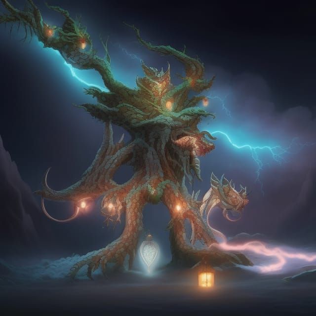 Magical Tree in Mystical Sea: Rococo Digital Art
