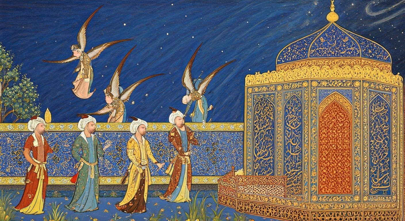 Celestial Descent: A Safavid-Style Persian Miniature