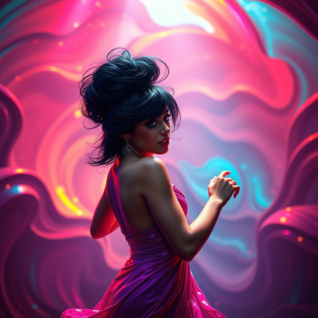 Amy Winehouse in Vibrant Dreamlike EDM Dance Scene