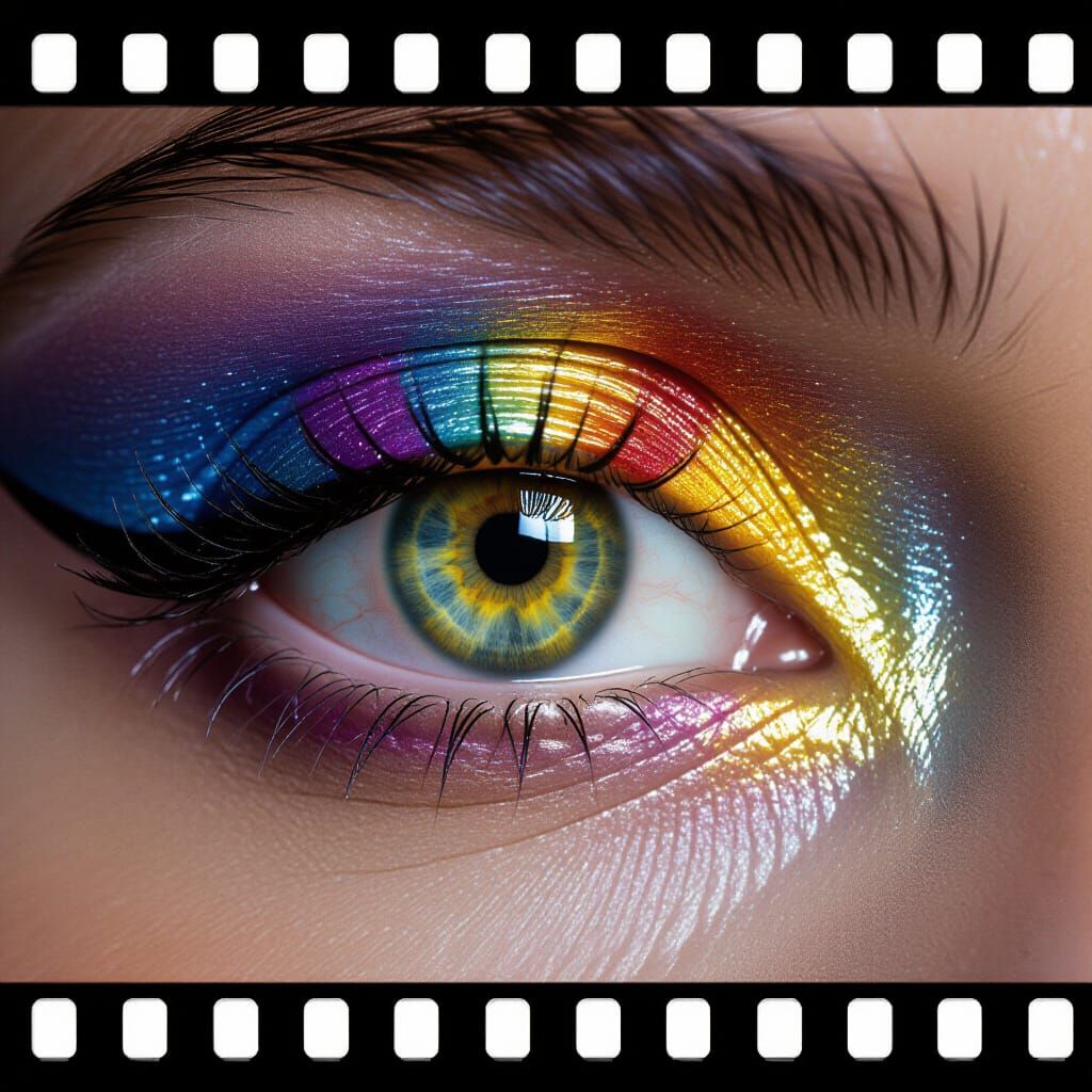 Close Up Rainbow Eye Makeup Cinematic Masterpiece