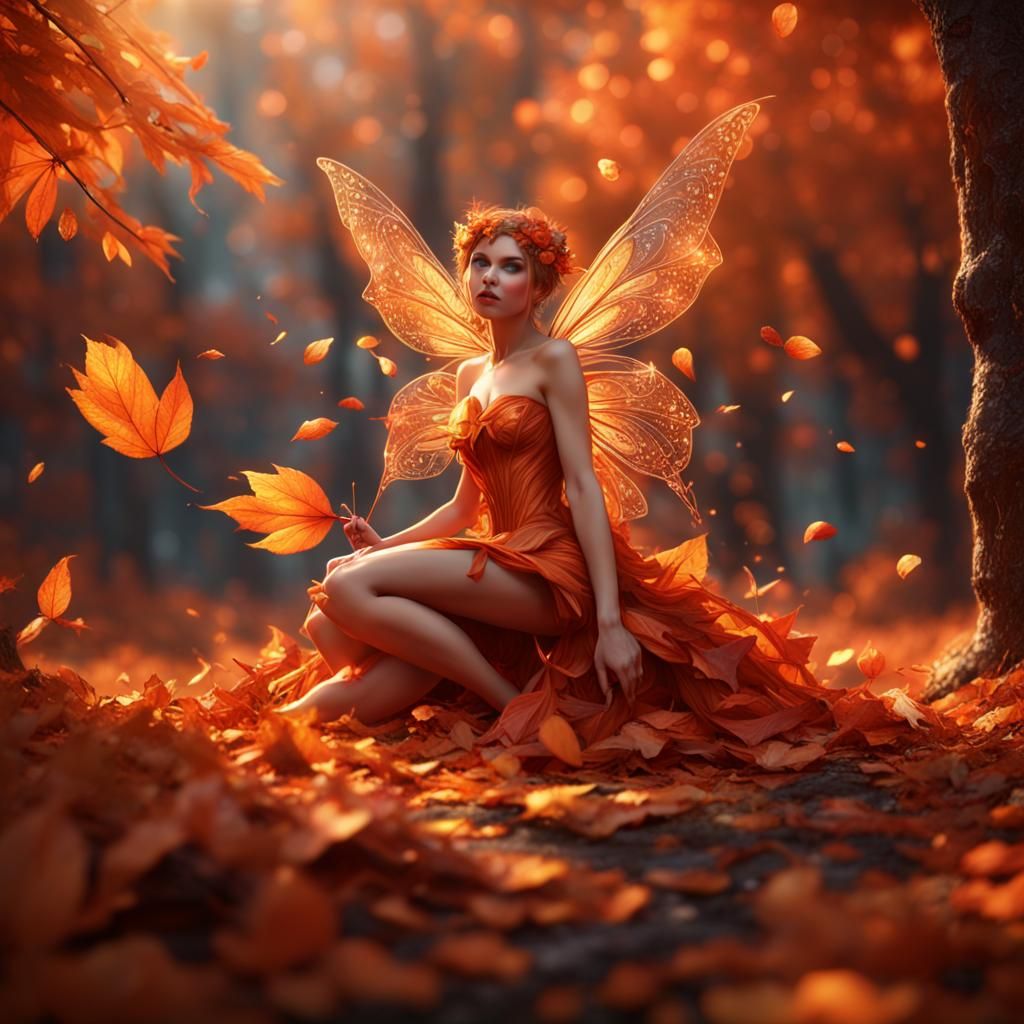 Diamond Fairy in Autumn Leaves: Fantasy Art