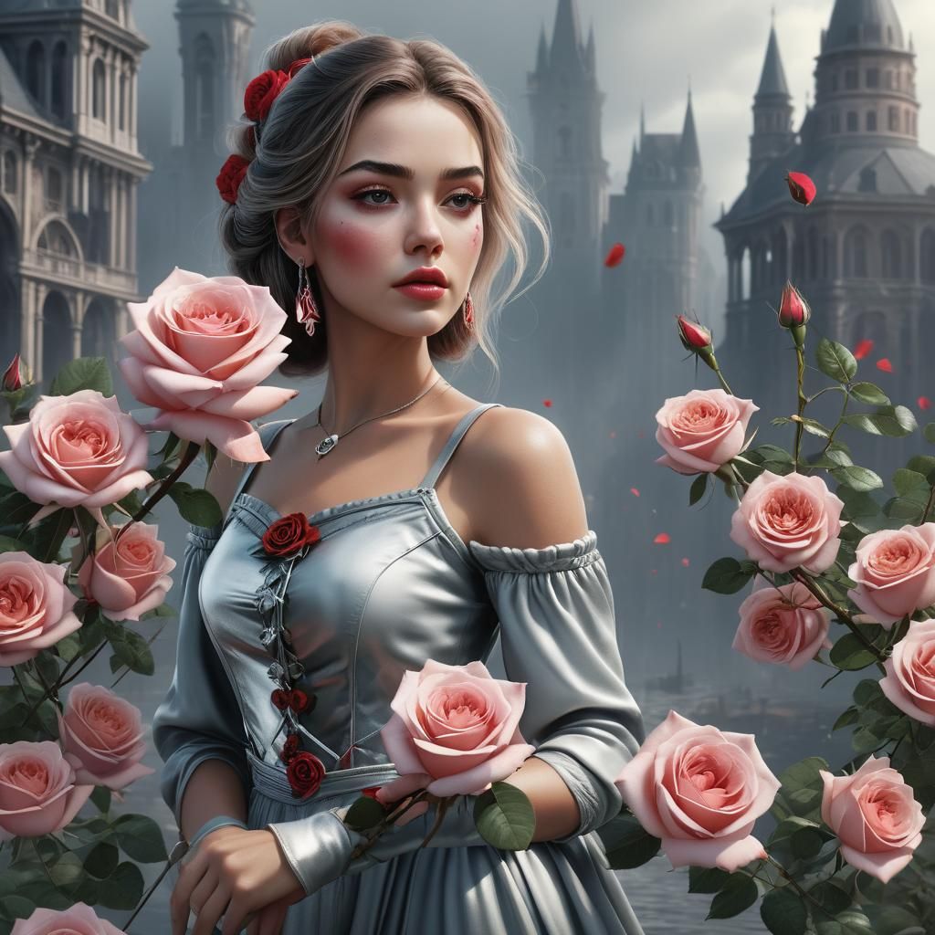 Girl with Rose: Detailed Matte Painting