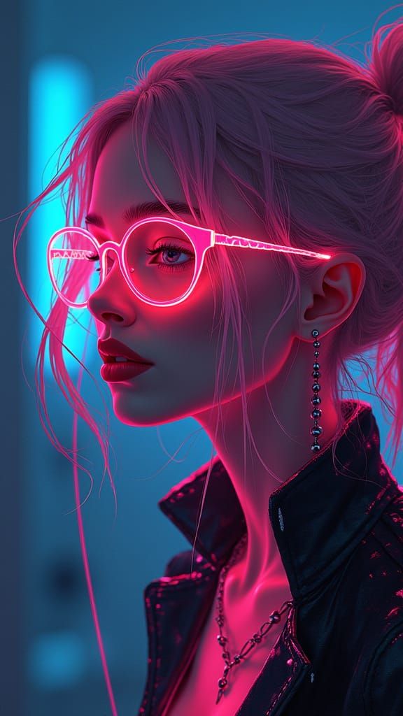 Neon Dreamscape with a Female Silhouette