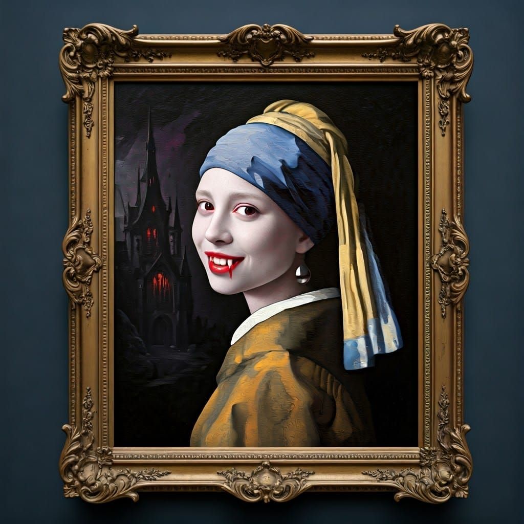 Vampire Girl with a Pearl Earring in Vermeer Style
