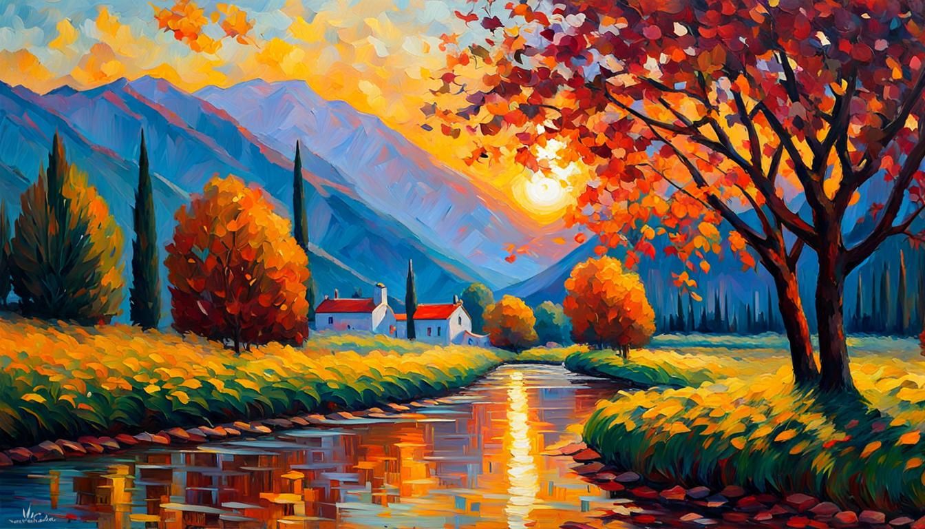 Colorful Impasto Painting in Neo-Impressionism Style