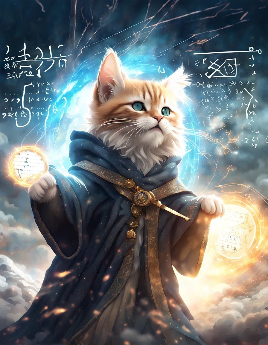 Kitten Wizard Double Exposure Fantasy Anime