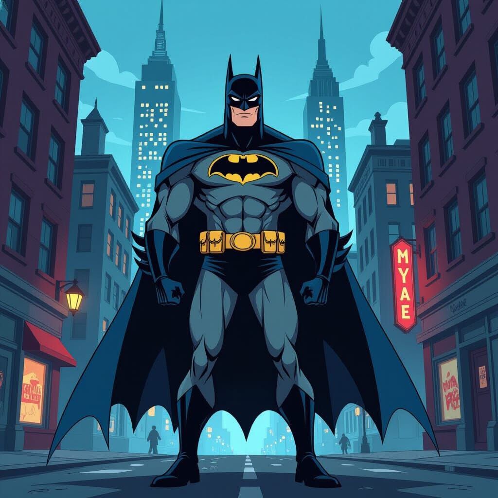 Batman in Gotham: A Cartoon Hero's Stance