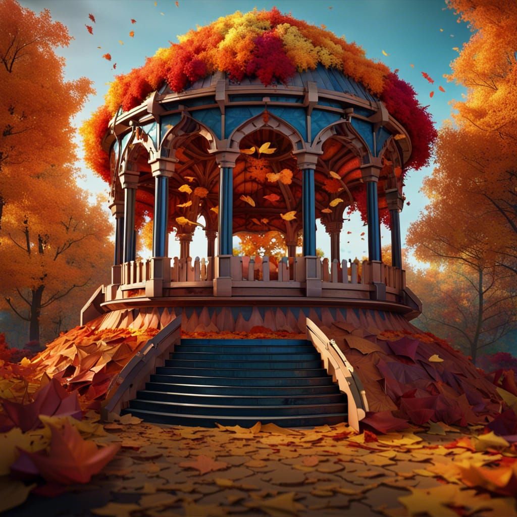 Fantastical Autumn Rotunda in Origami Style