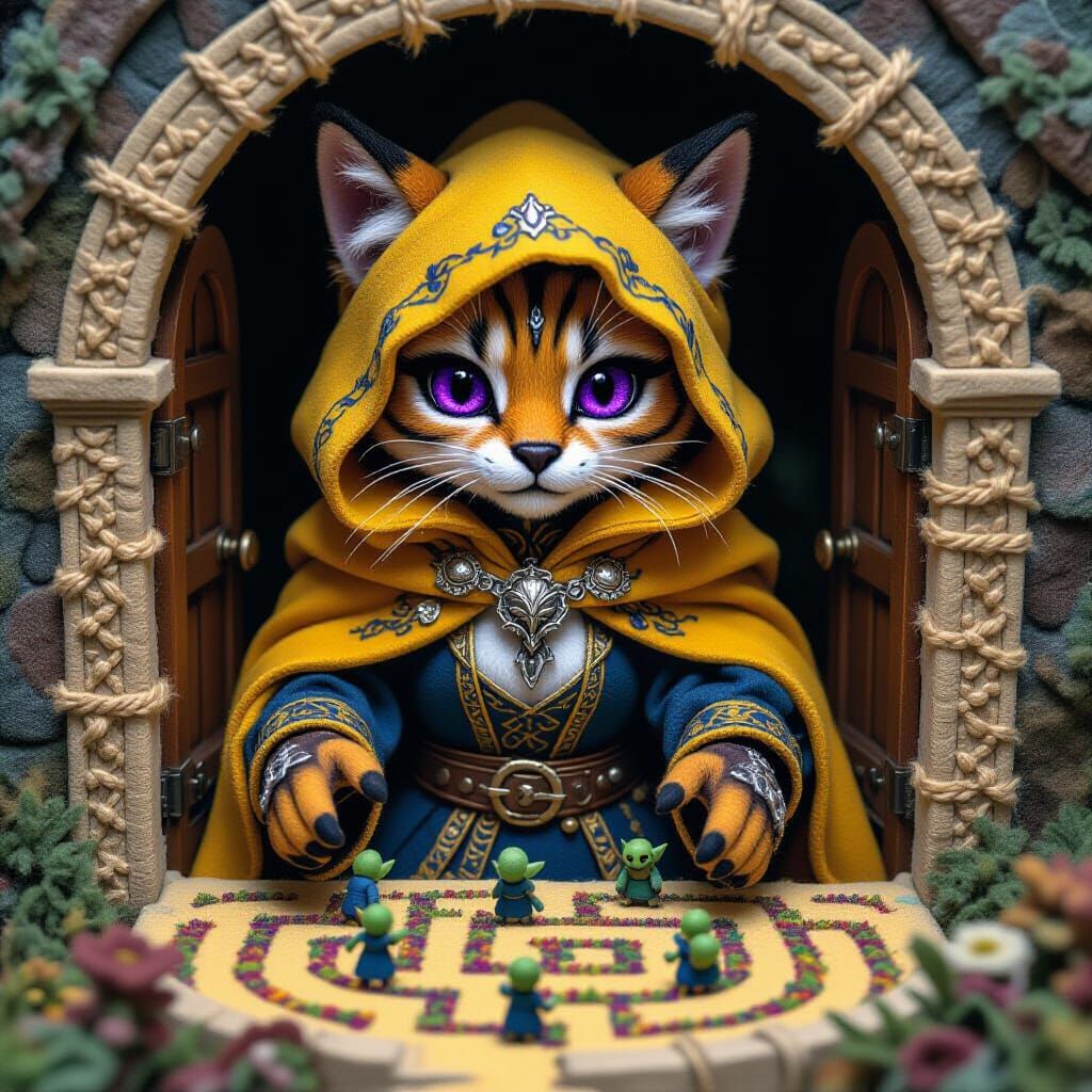 Tabaxi Warlock in Labyrinth, Digital Illustration