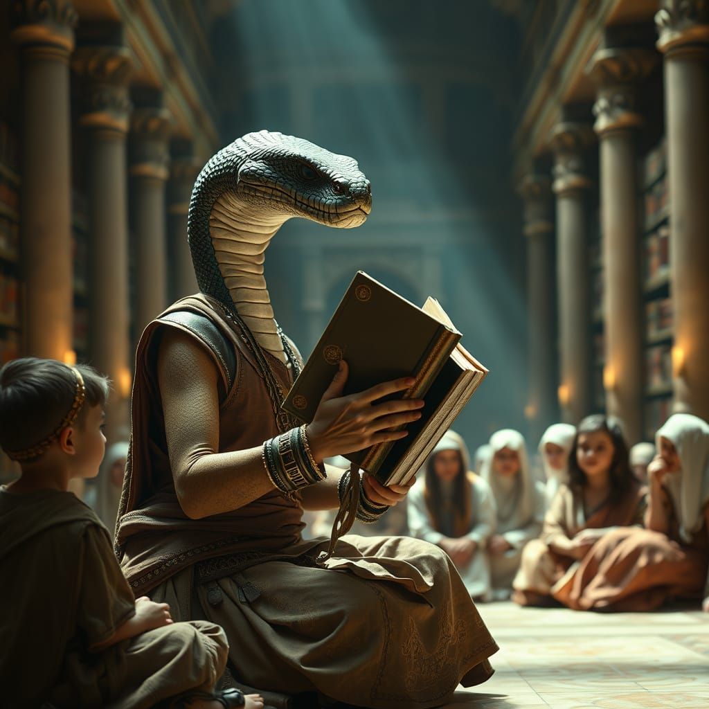 Sumerian Snake Woman Teaching Children in Alexandria
