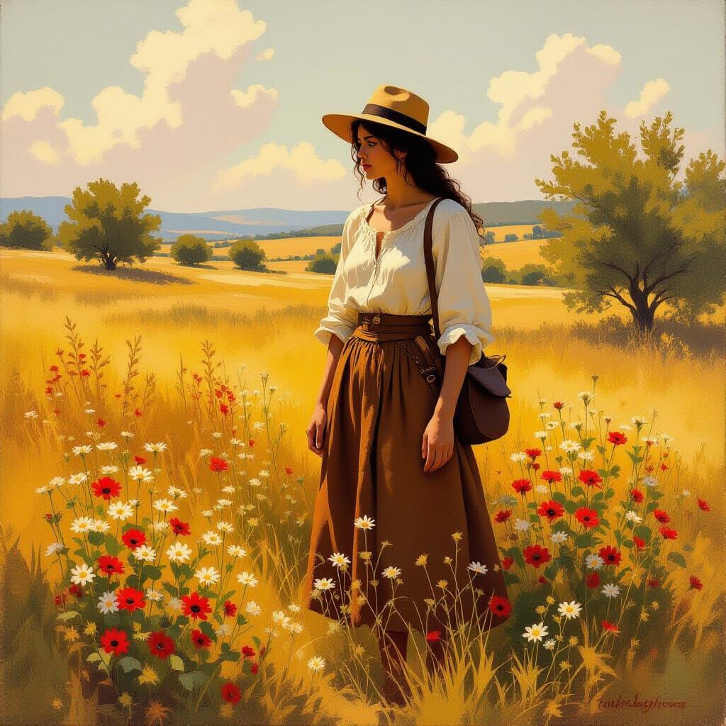 Sant Joan in Golden Landscape Oil Painting