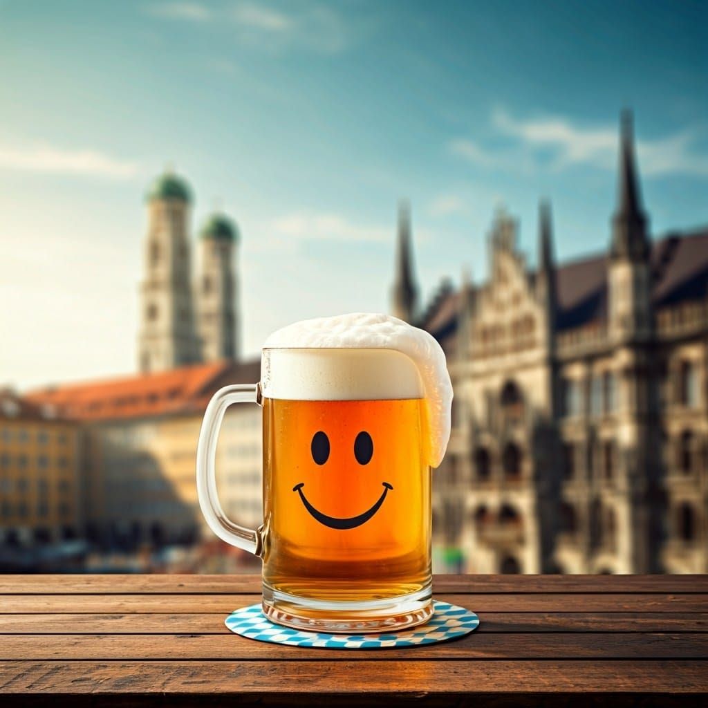 Smiling Beer Mug in Munich, Cinematic Still