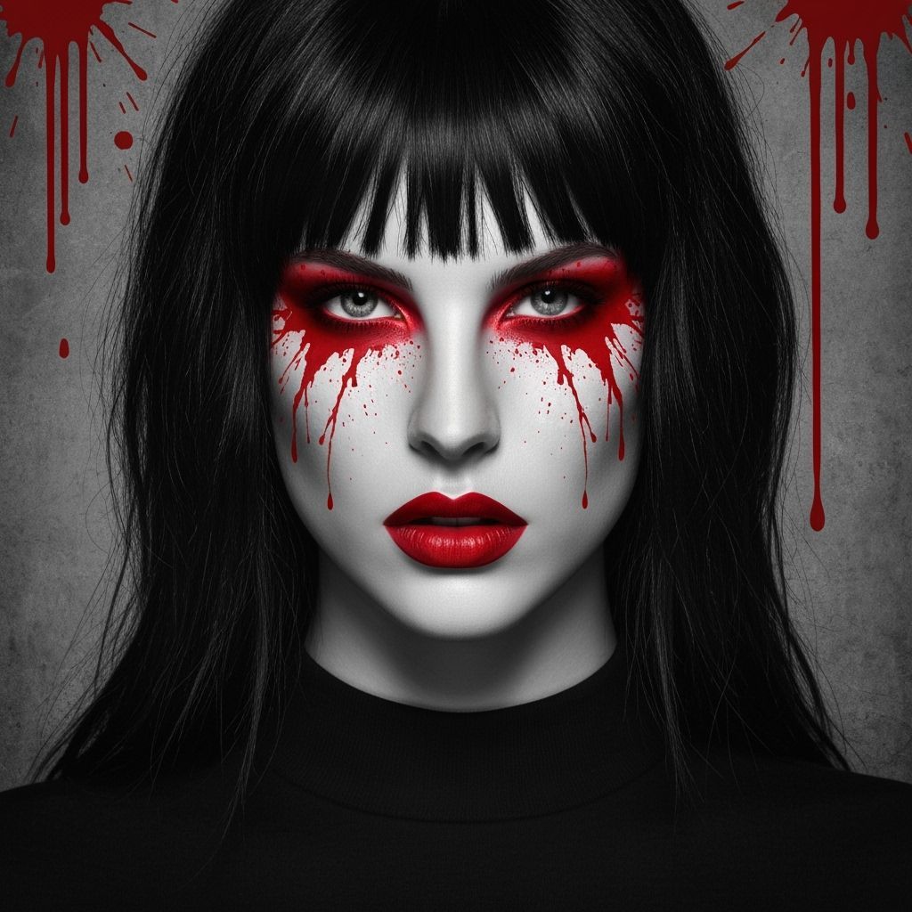 Monochrome Portrait with Red Ink Splatter, Grunge Style