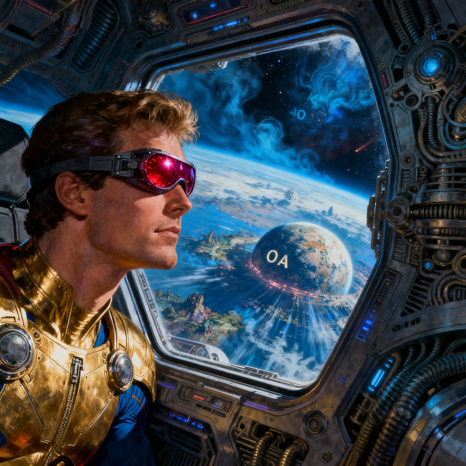 Cyclops Gazes at Planet OA from Spaceship in Epic Fantasy Ar...