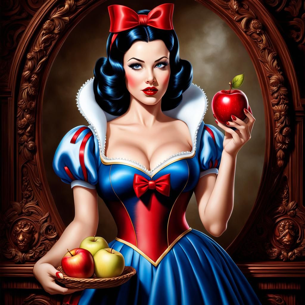 Snow White Pin-Up in Hyperrealistic Style