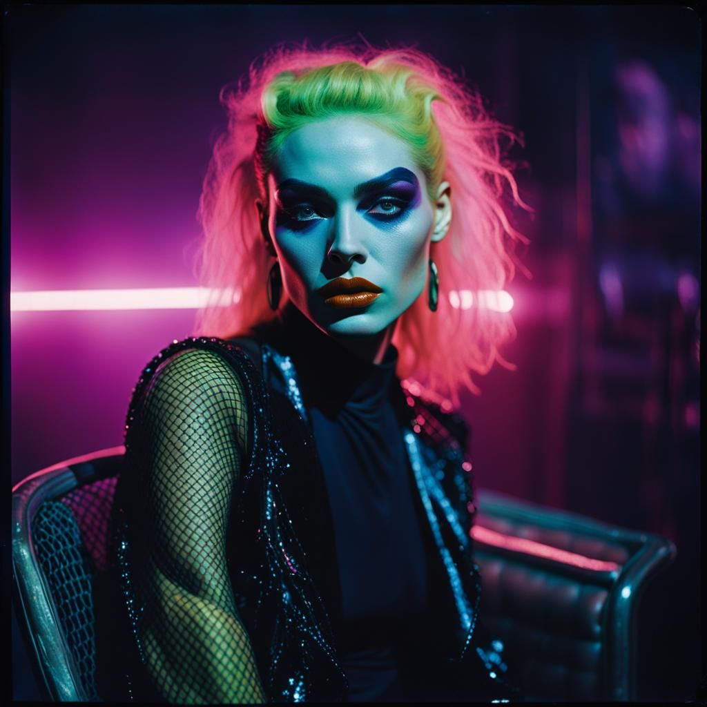Young Woman in 80s Fashion, Gritty Photography