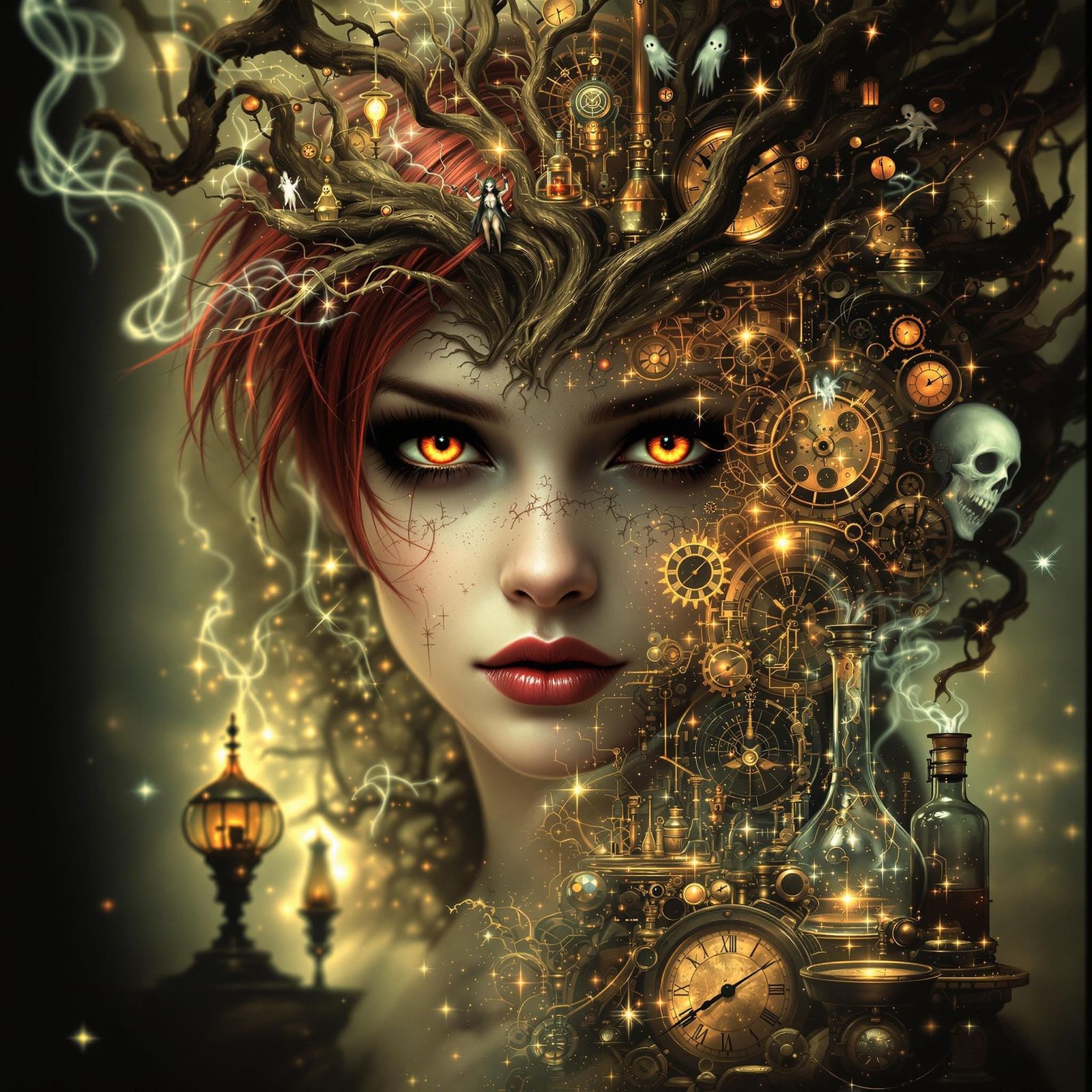 Gothic Fairy Steampunk Laboratory Double Exposure