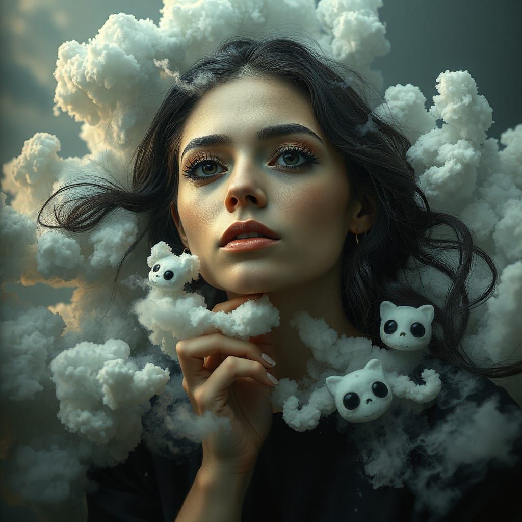 Enigmatic Woman in Contradictory Dreamlike Abstraction