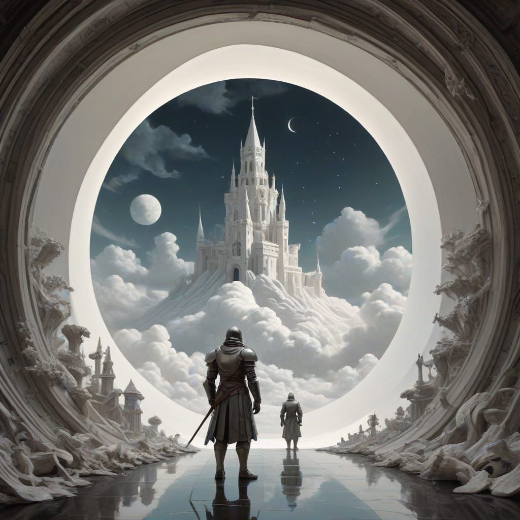 Dreamlike Knights Stand at Edge of Infinity in Escher-Inspir...