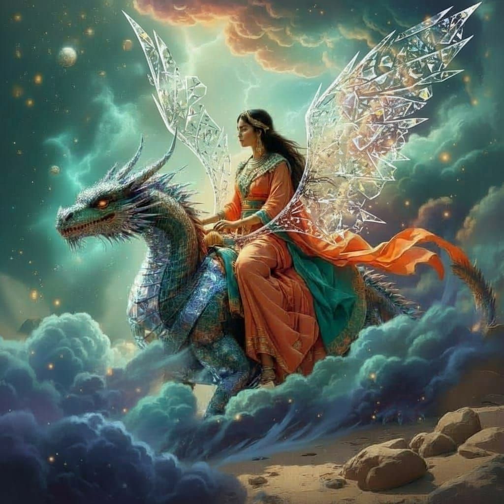 Surreal Dragon Rider Dissolving Into Wall