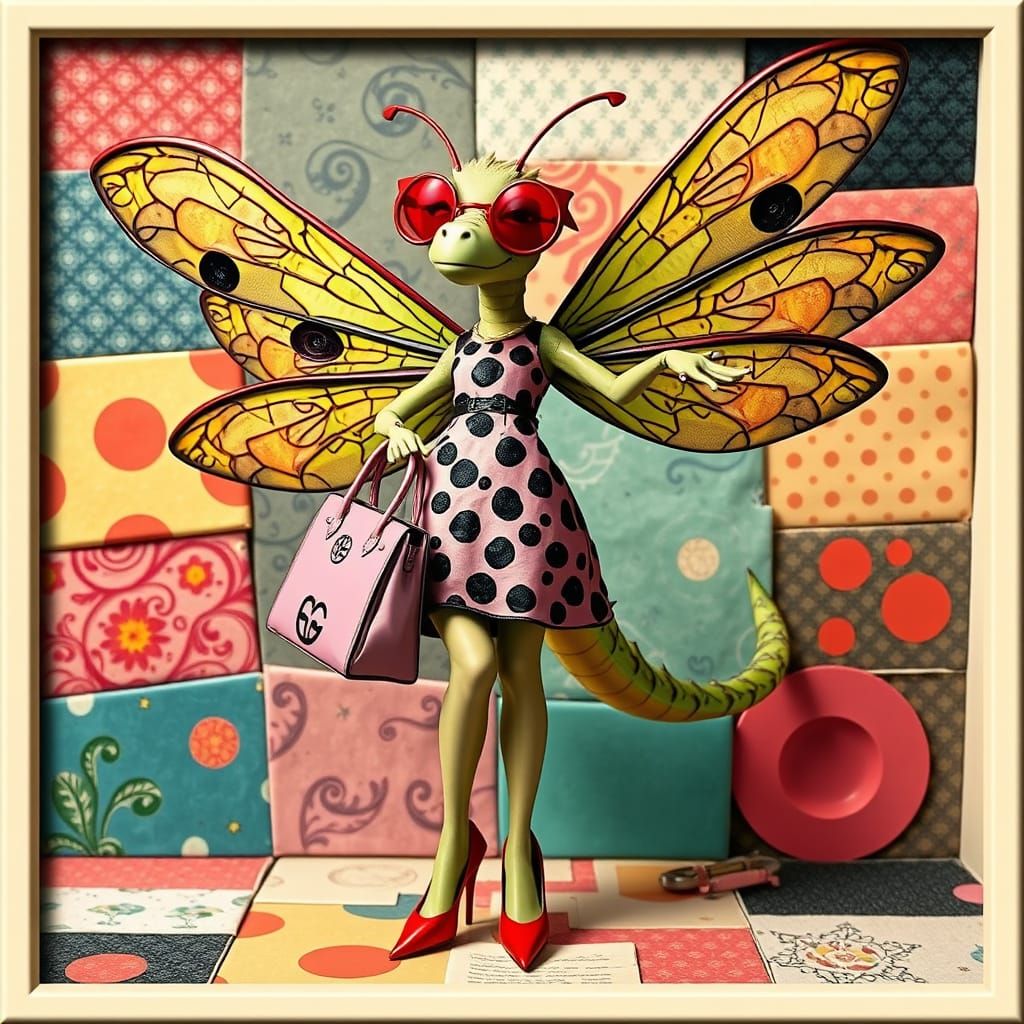 Fashionable Dragonfly in D&G Style with Polka Dots