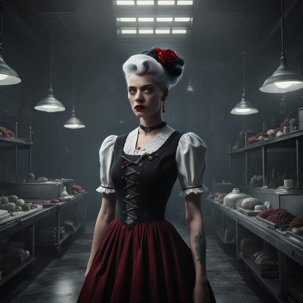 Gothic Rockabilly Woman in a Morgue: Detailed Matte Painting
