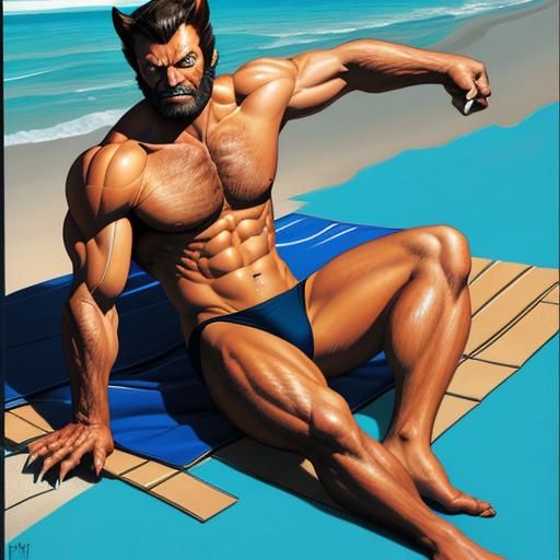 Wolverine Tanning on the Beach, Comic Book Art