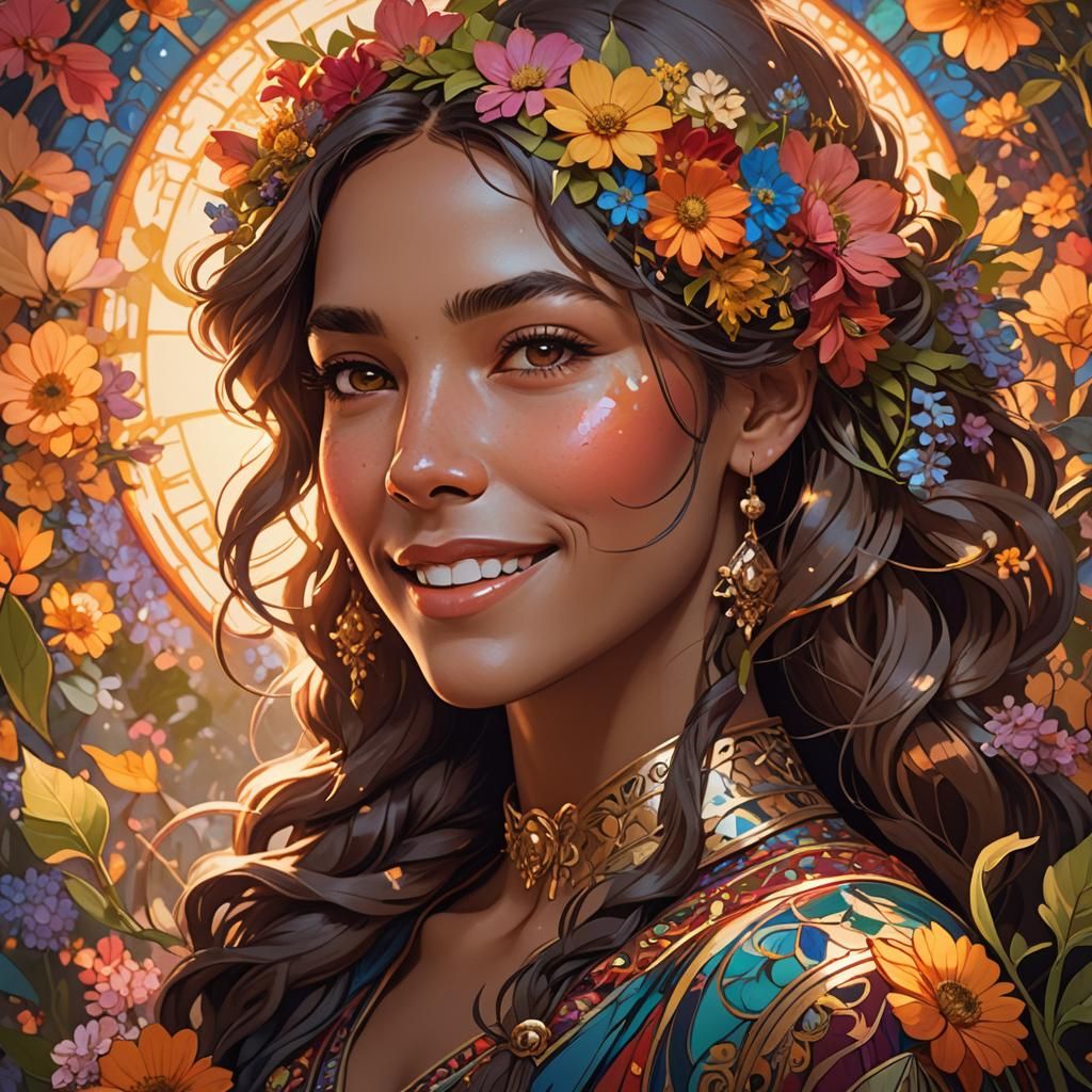 Vibrant Woman Portrait in Art Nouveau Style