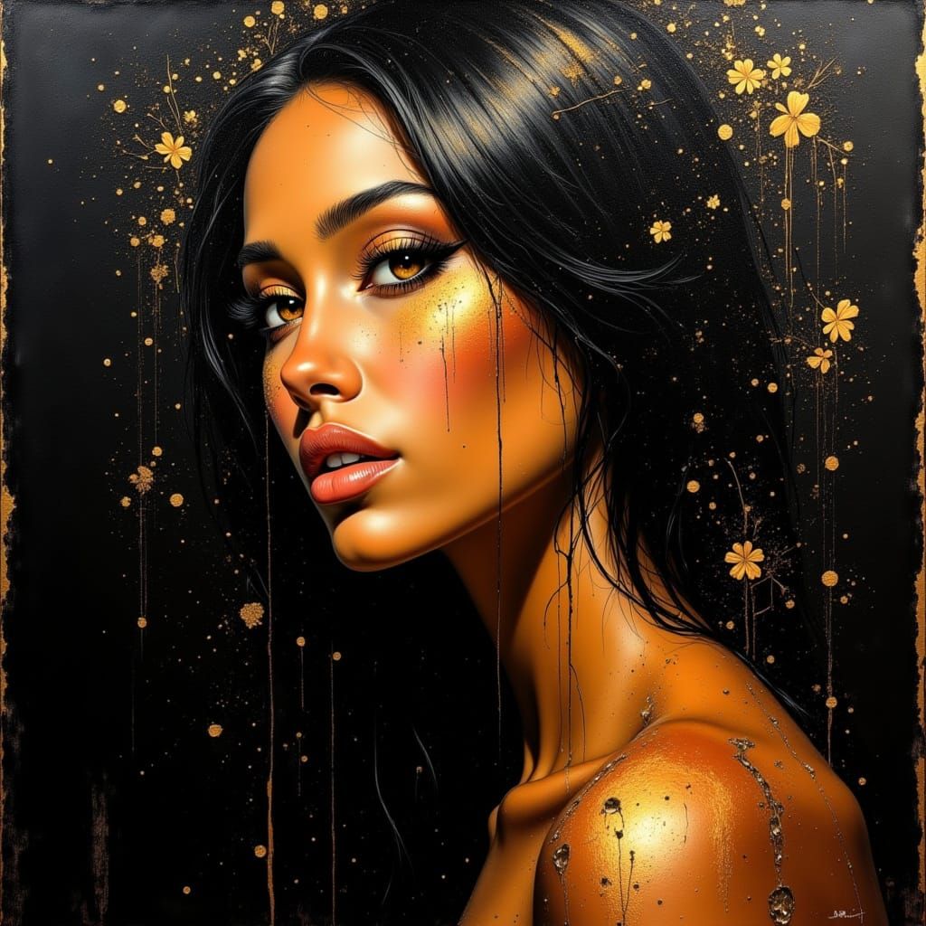 Golden Goddess Portrait in Baroque Style