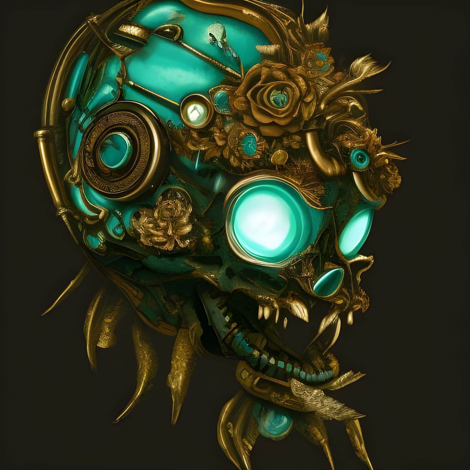 Emerald Gorilla Skull in Urban Steampunk Style
