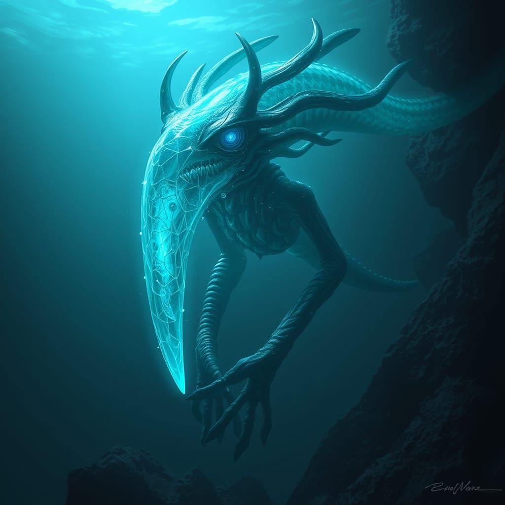 Bioluminescent Underwater Alien Marvels: Concept Art