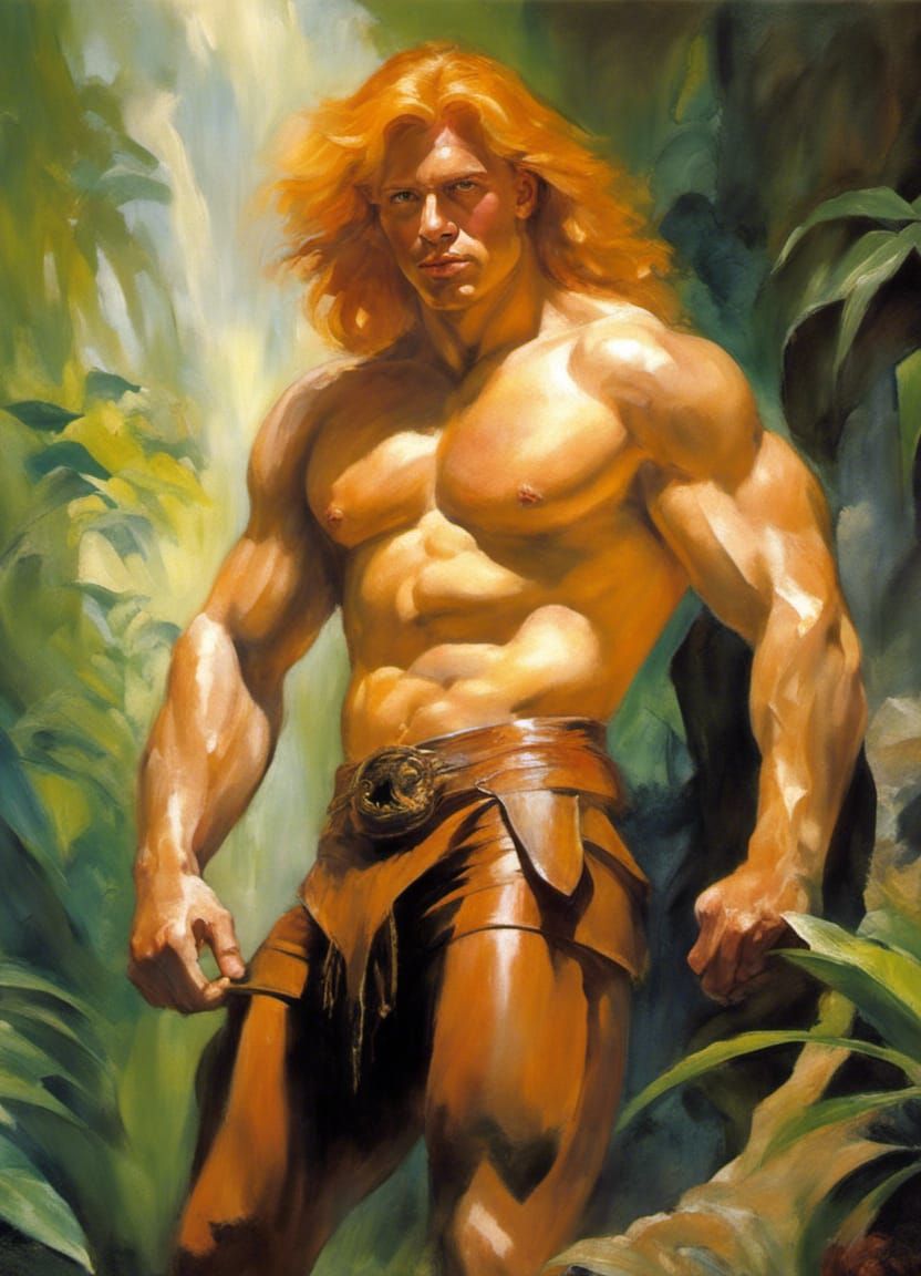 Muscular Barbarian Portrait in Jungle Sunlight
