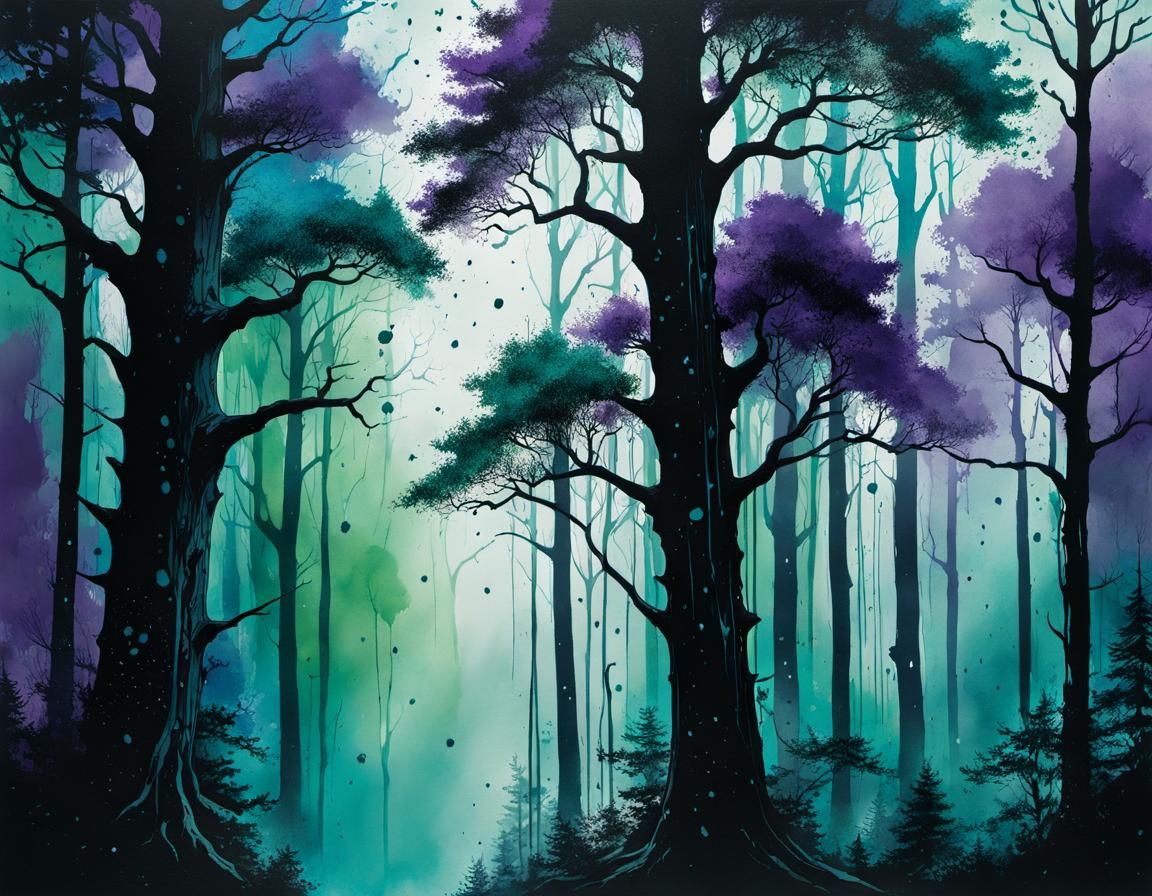 Mystical Forest Landscape in Hyperrealistic Splash Art
