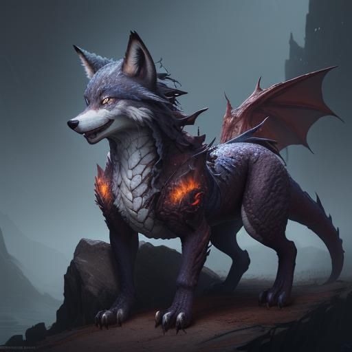 Hybrid Wolf Dragon and Fox Fantasy Concept Art