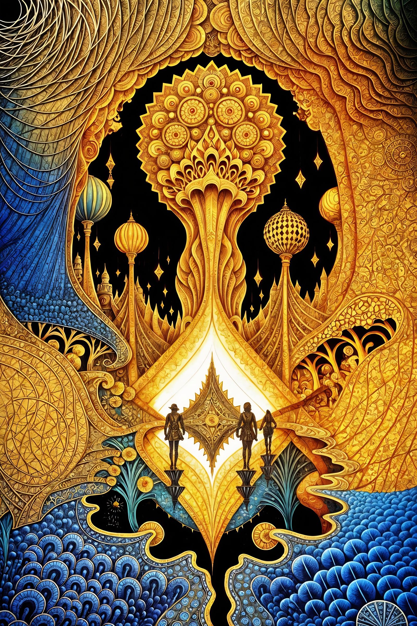 Explorers in Ancient Temple with Glowing Relic